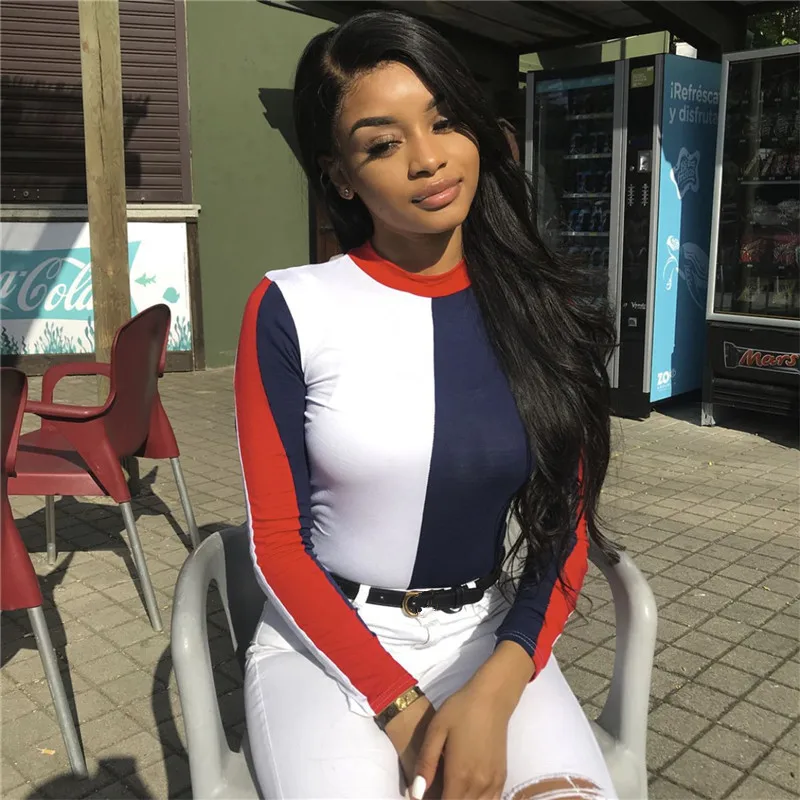 BOOFEENAA اللون كتلة س الرقبة طويلة الأكمام ارتداءها المرأة مثير الخريف قمم الشارع الشهير القطن Bodycon داخلية Clubwear C55-AA19