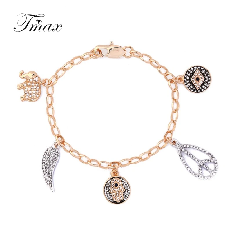 TengMaxi Brand Name Rhinestone Elephant Bracelet for Women Fashion Jewelry Bangle Animal Golden