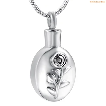

KLH8357-9 Engraved Rose Flower Oval Cremation Urn Necklace for Women Memorial Keepsake Ashes Locket-Wholesale Funeral Jewelry