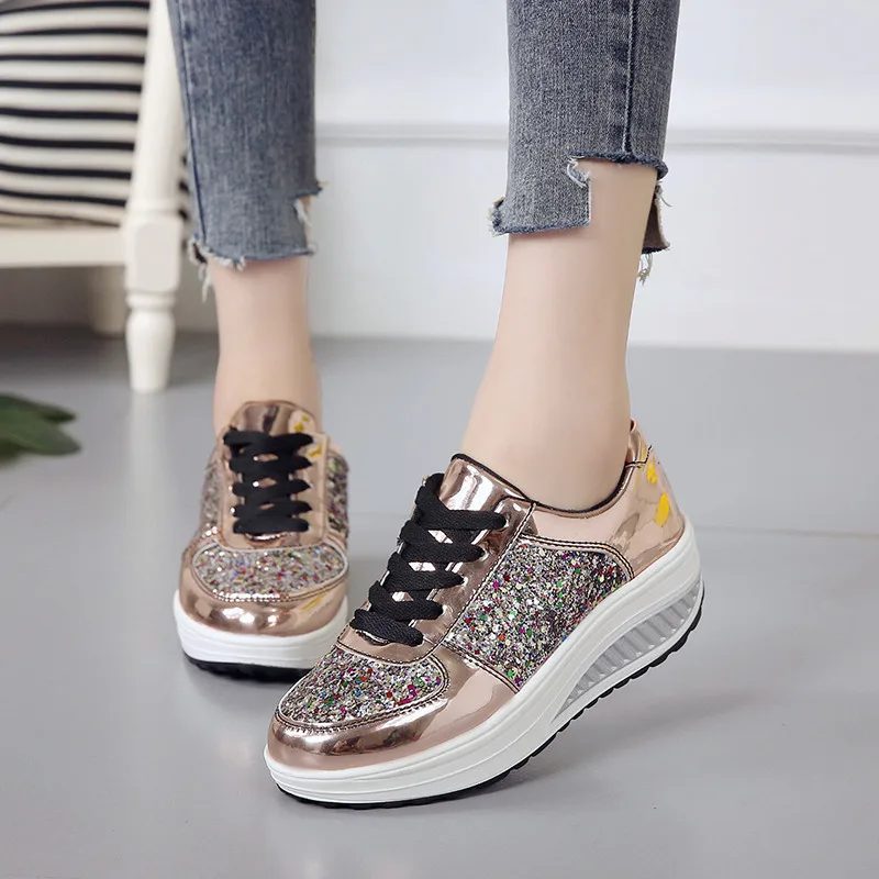 

Chunky Sneakers Women Wedge Shoes Sequins Trainers Ladies Paillette Platform Sneakers Fashion Tenis Feminino Zapatillas Mujer