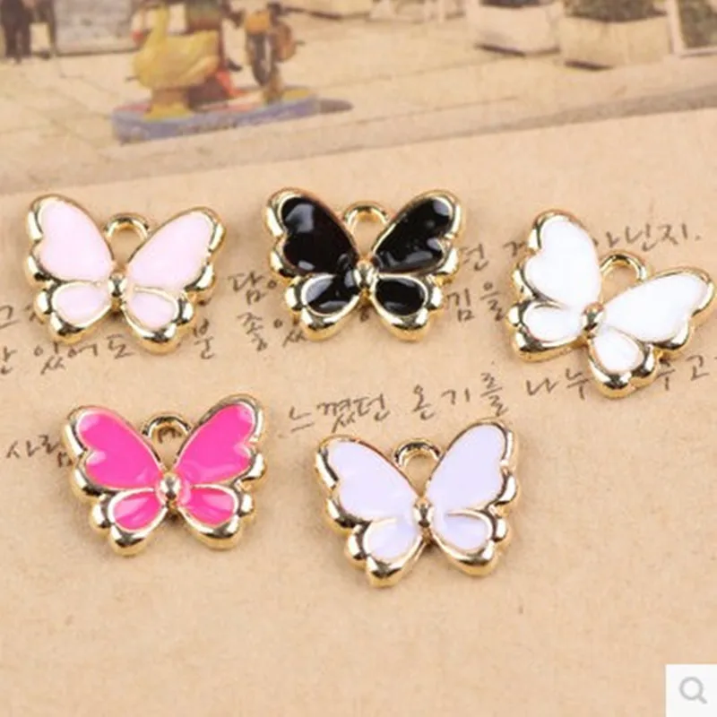

10PCs/Lot 10*13MM Gold Tone Enamel Alloy Charms Kawaii Animal Butterfly Shape Bracelet Necklace Earring Floating Charm Pendant