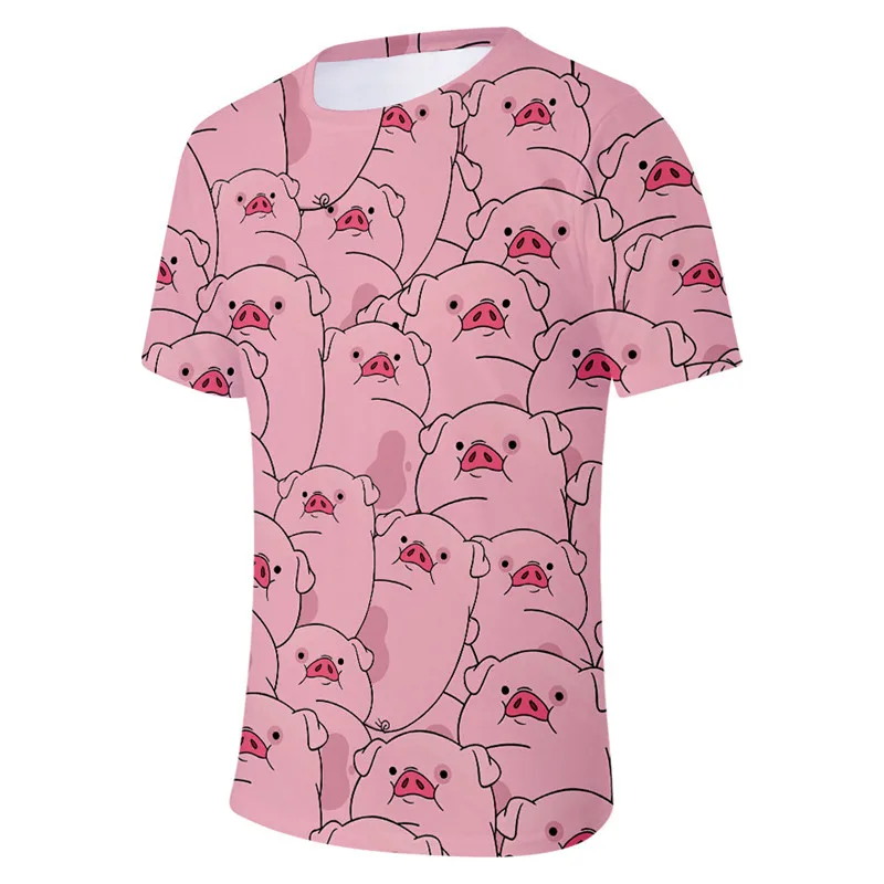 

Men and Women Cartoon Pattern Printing 2019 Summer New Short-sleeved Pig Head Pattern Printing Round Neck Pullover Short Sleeve