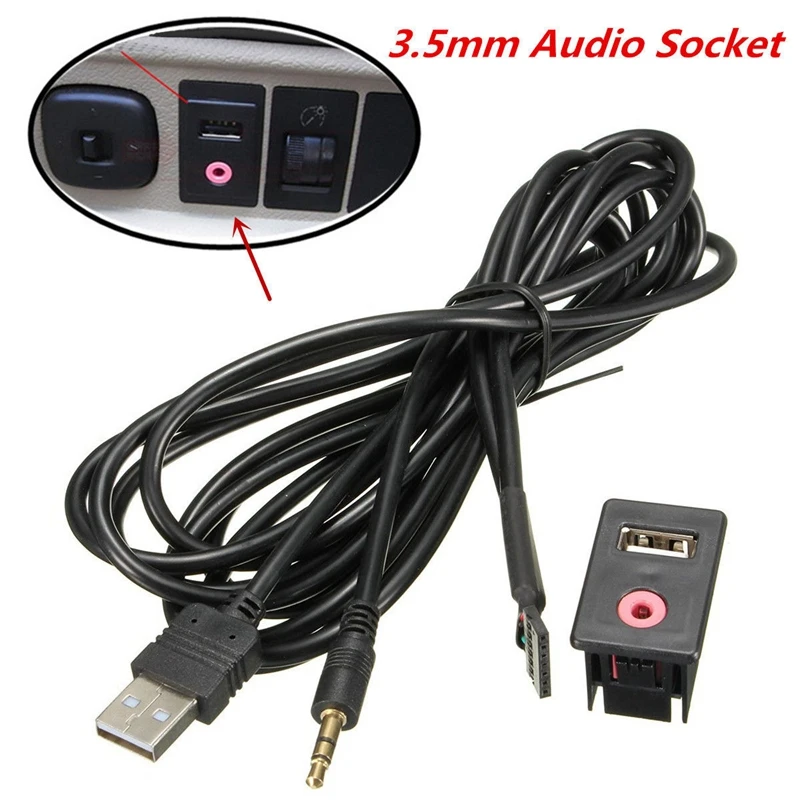 

SITAILE Car 3.5mm USB AUX Flush Mount Headphone Jack Cable Mount Mounting Adapter Panel Input Car audio modification wire kit