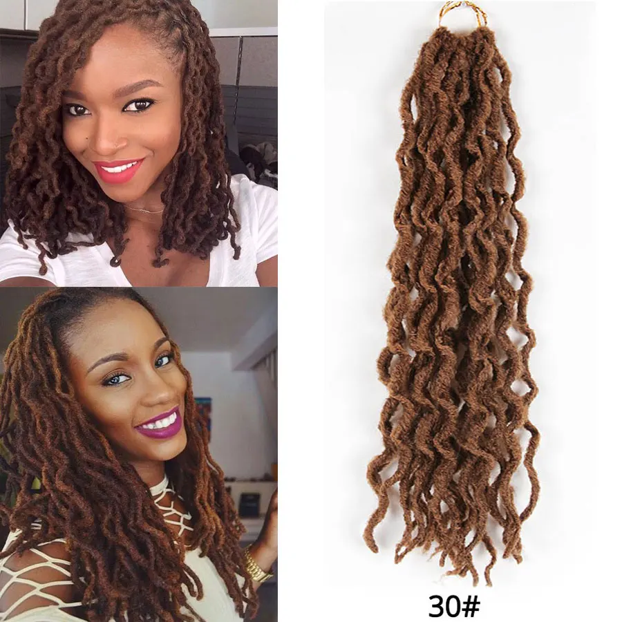 Leeons, вязанные крючком волосы, косички, 12/18 дюймов, faux Locs CURLY, синтетические волосы, предварительно петля, волосы кроше для наращивания, богиня, Nu Locs, коричневый, черный - Цвет: #30