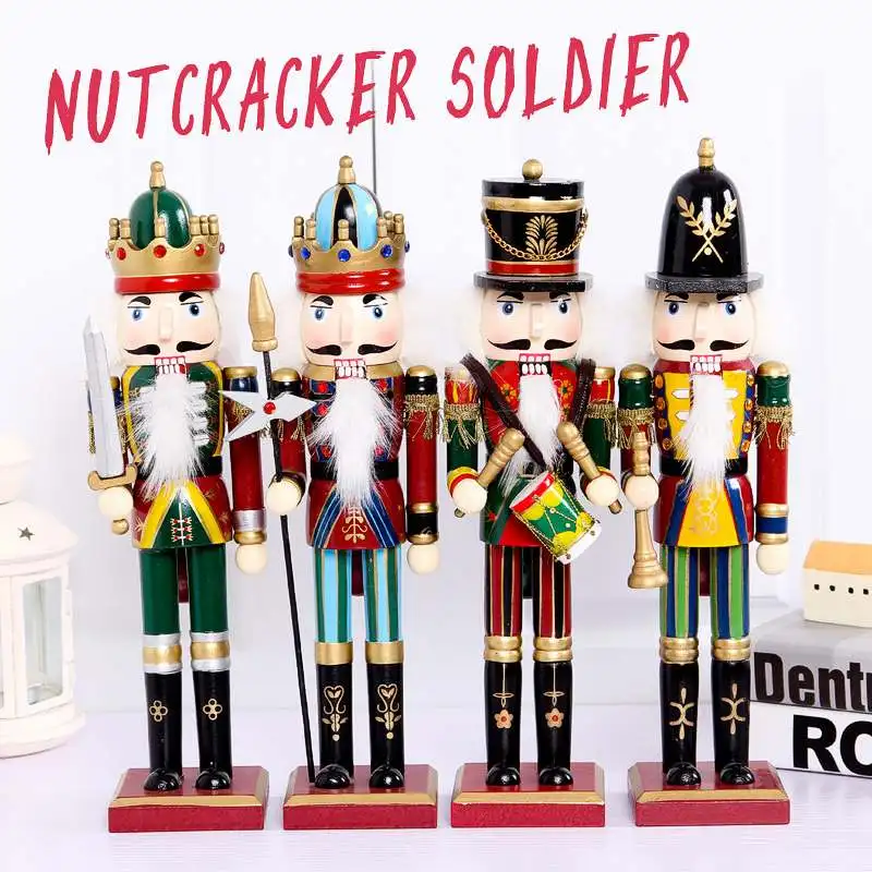 

4Pcs 30CM Nutcracker Puppet Christmas Wooden Doll Child Gift Handcraft Guard Walnut Soldier Toy Ornaments Home Decoration