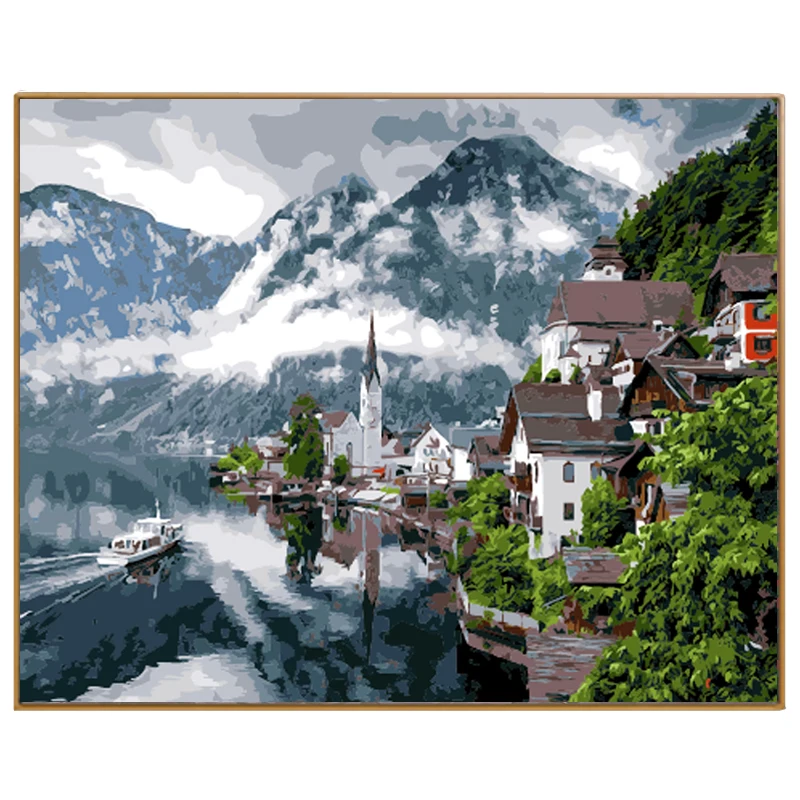 

PHKV Picture Painting By Numbers Landscape Chinese Pastoral Hand Painted Picture Digital Coloring Acrylic Painting Wall Decor