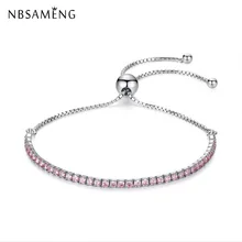 Стерлингового серебра 925 Игристые Strand Браслеты Регулируемый розовое золото CZ цепь браслет браслеты Для женщин Fine Jewelry