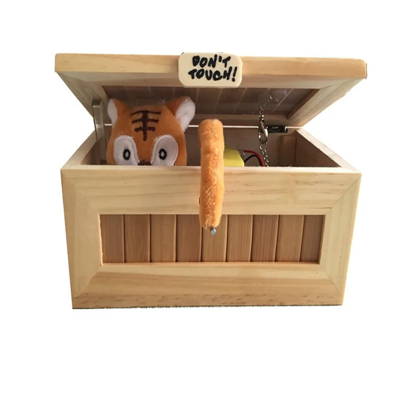 Wooden Electronic Useless Box with Sound Cute Tiger gadget antistress