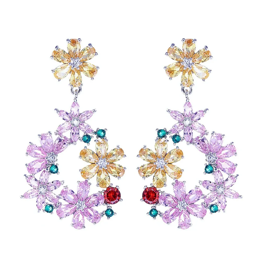 

SINZRY CZ creative floral drop earrings vintage cubic zircon bridal earrings fashion costume jewelry gift for women