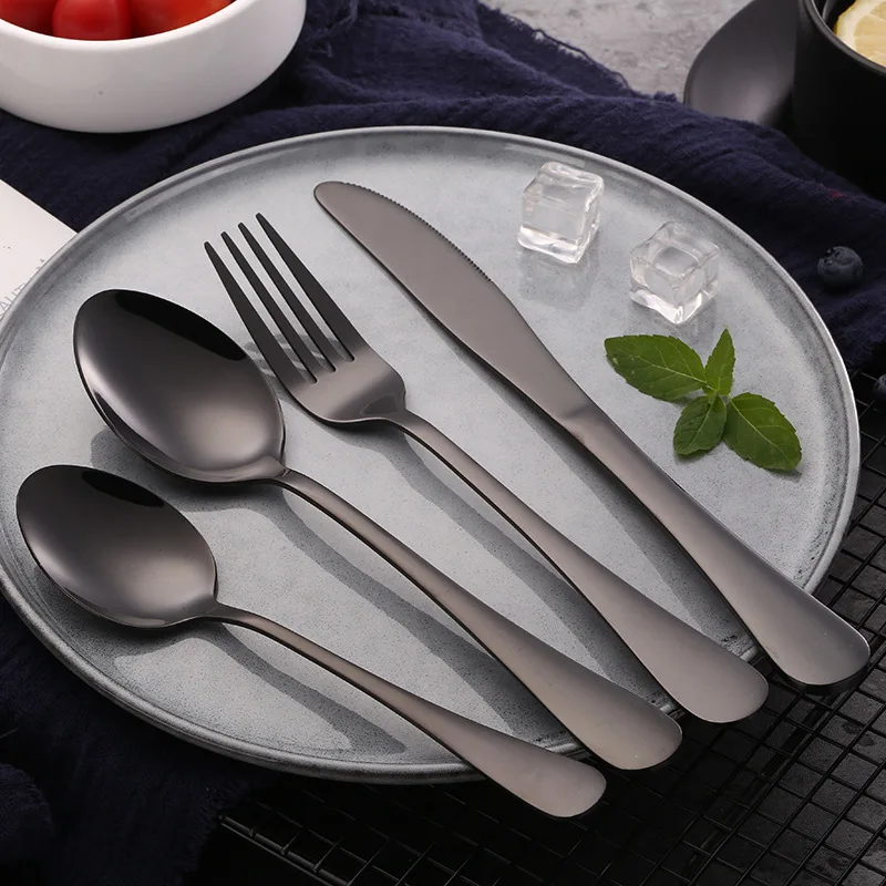 Wholesale Black Stainless Steel Cutlery Set Dinnerware Sets Lightweight Portable Tableware Set