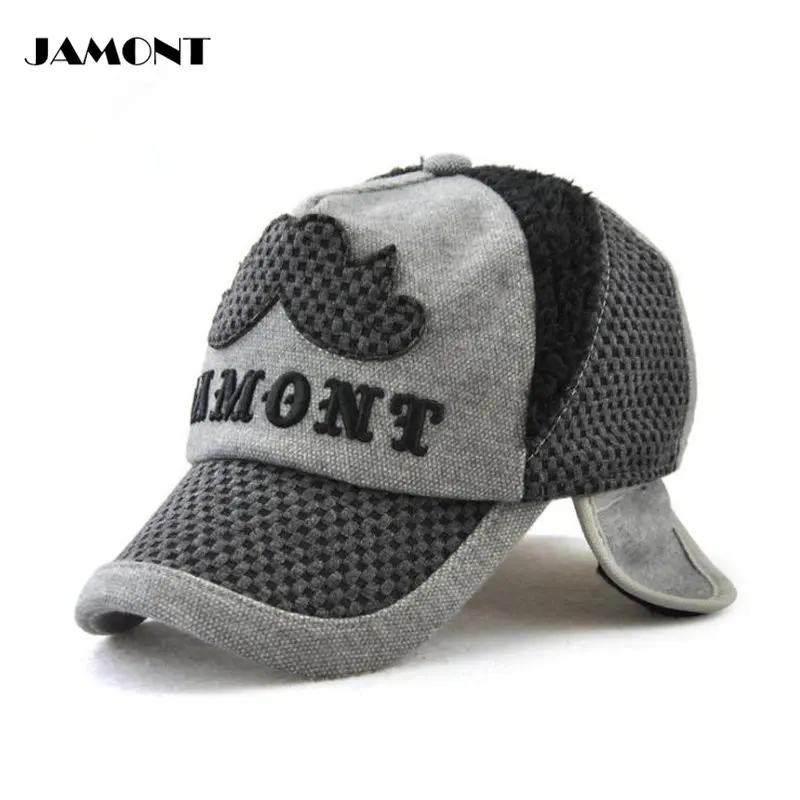 JAMONT Winter Child Golf Cap Ear Protection Beard Embroidery Cotton With Short Plush Warm Adjustable Hats 5Colors | Спорт и