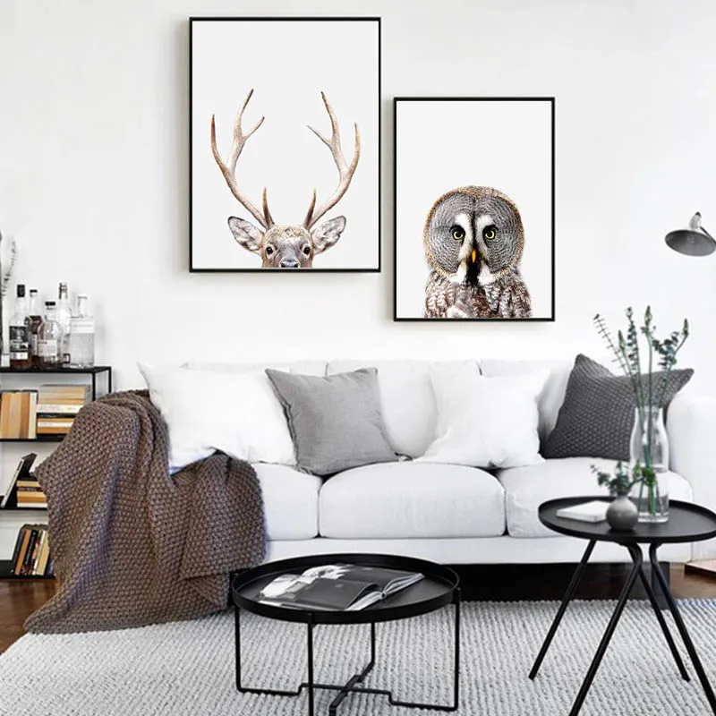 Safari NurseryWall Art олень Буффало Сова Холст Живопись розовые постеры с животными и