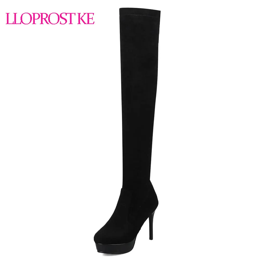 

Lloprost ke Winter Sexy Thigh High Boots Stretch Elastic Over The Knee Slim Thin High Heels Platform Long Boots Women Shoes D117