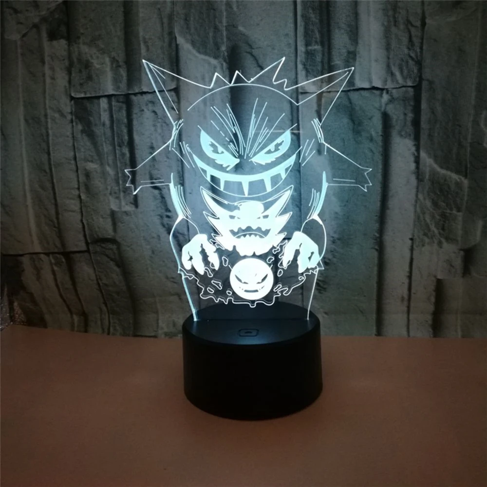 Новый Покемон генгар 3D лампа холодный Красочный светодиодный ночник USB База