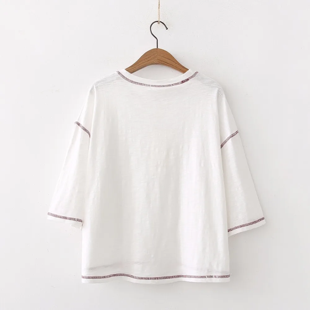 Для женщин футболка корейский Ulzzang хлопковые свободные топы Kawaii сплошной Цвет **
