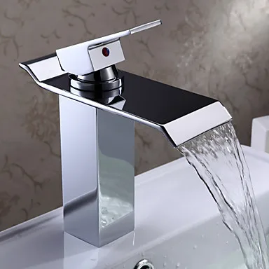 

Chrome Finish Single Handle Waterfall Water Sink Basin Faucet Tap For Bathroom, Torneira Para De Banheiro Monocomando