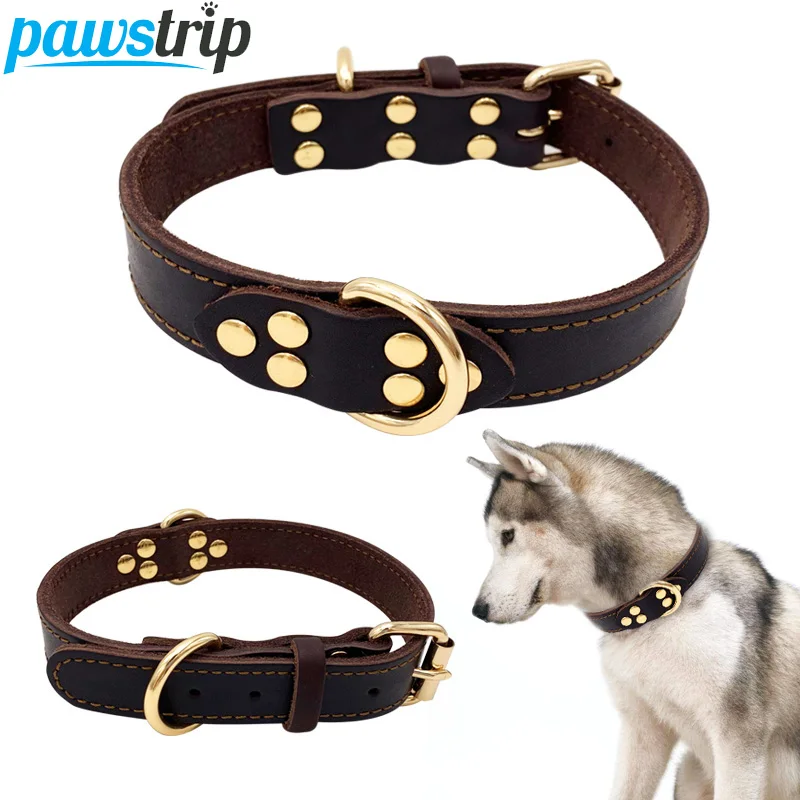 Duty Real Cowhide Leather Dog Collars Medium Large Dogs German Shepherd  Collar