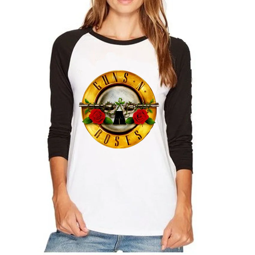 

Women Rock Guns N Roses Bullet T-Shirt Long Sleeve Cotton T Shirt Tops Autumn Spring Plus Size Loose Tee Shirt Femme Clothes