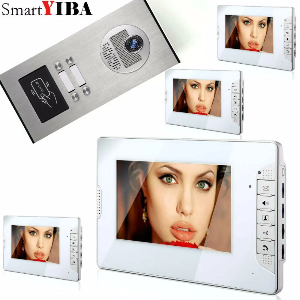 SmartYIBA 7\RFID 4 Units House Apartment Video Intercom Interphone Kit IR Night Vision Camera Door Phone Doorbell System SmartYIBA 7\RFID 4 Units House Apartment Video Intercom Interphone Kit IR Night Vision Camera Door Phone Doorbell System