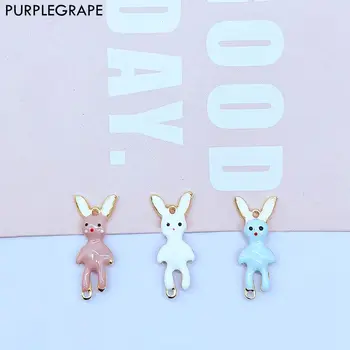 

6pcs Alloy Cute Double Hanging Ring Three-dimensional Rabbit Pendant Girl DIY Earrings Jewelry Accessories Handmade Materials