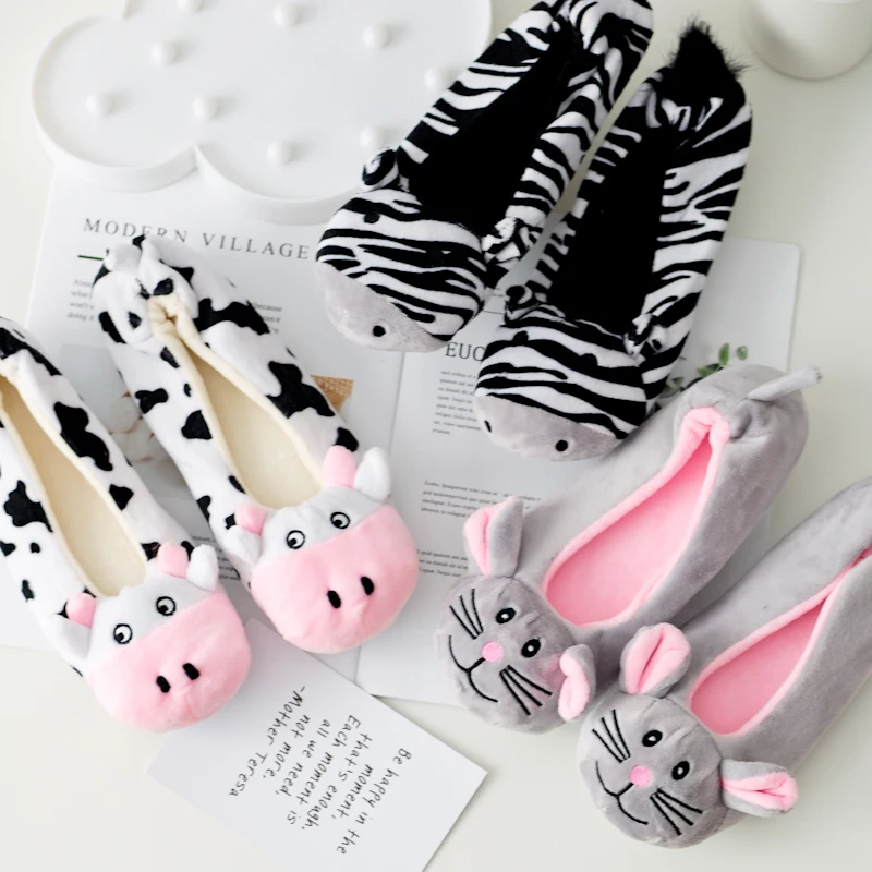 

Millffy Soft Cotton Cow Zebra mouse House Indoor Flats slipper Winter Warm Slippers for Women cute animal shoes