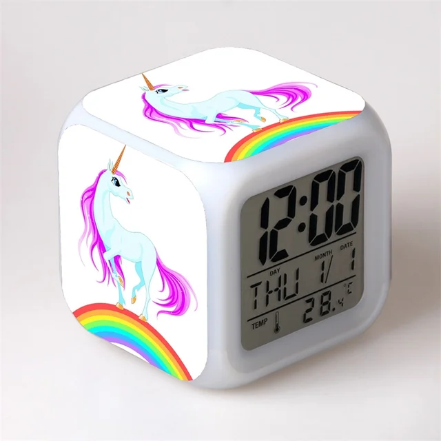 Unicorn Kids Digital Alarm Clock 7 Colors Night light Timer Wake Up