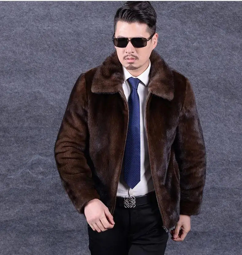 3xl/6xl мужские коричневые куртки из искусственного меха норки зима осень весна Большие размеры куртки из искусственного меха мужские Теплый искуственный мех верхняя одежда