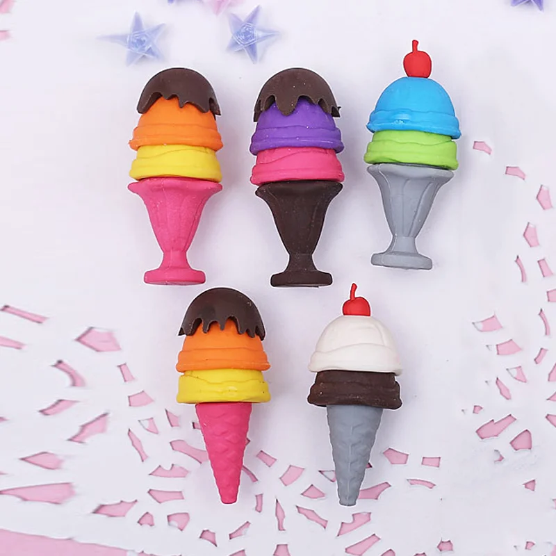 16Pcs Cute Fruit Ice Cream Shaped Erasers For Classroom Rewards Party