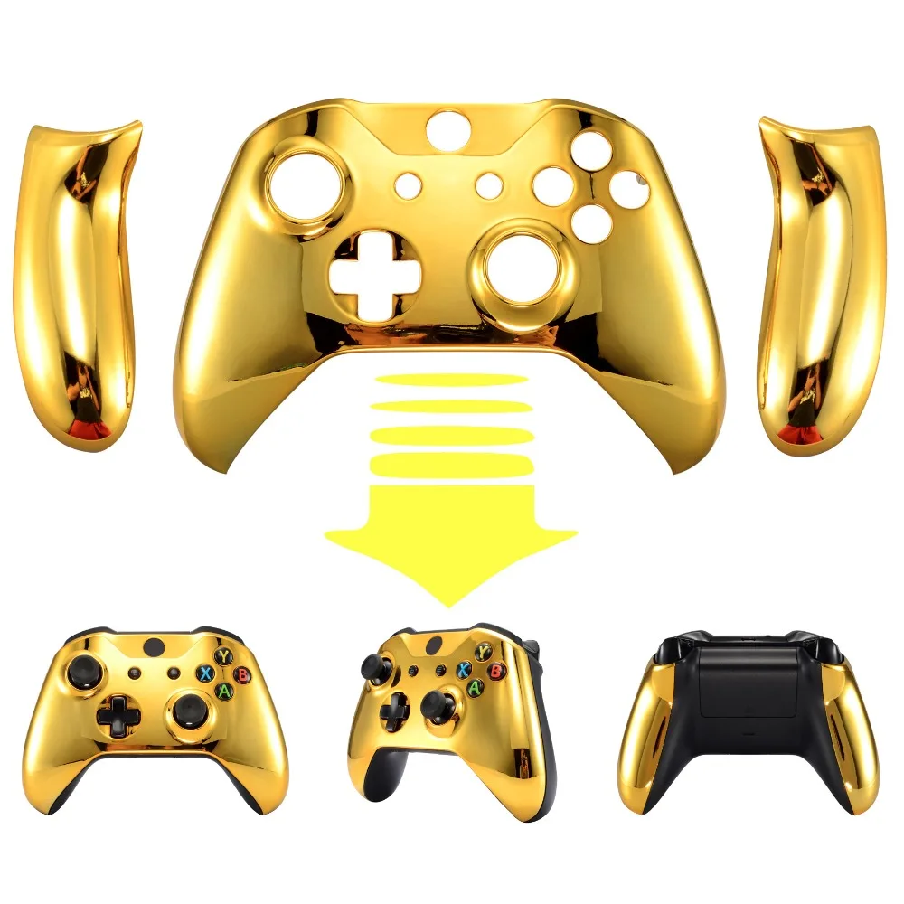 

Chrome Gold Front Housing Shell Faceplate Side Rails Panel for Xbox One X, for Xbox One S Controller - ZSXOFD01