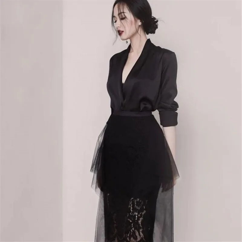 

2019 Spring Summer Women Dress Lace Black Formal Evening Ball Prom Clubwears Office Lady Celebrity elegant Party Dress