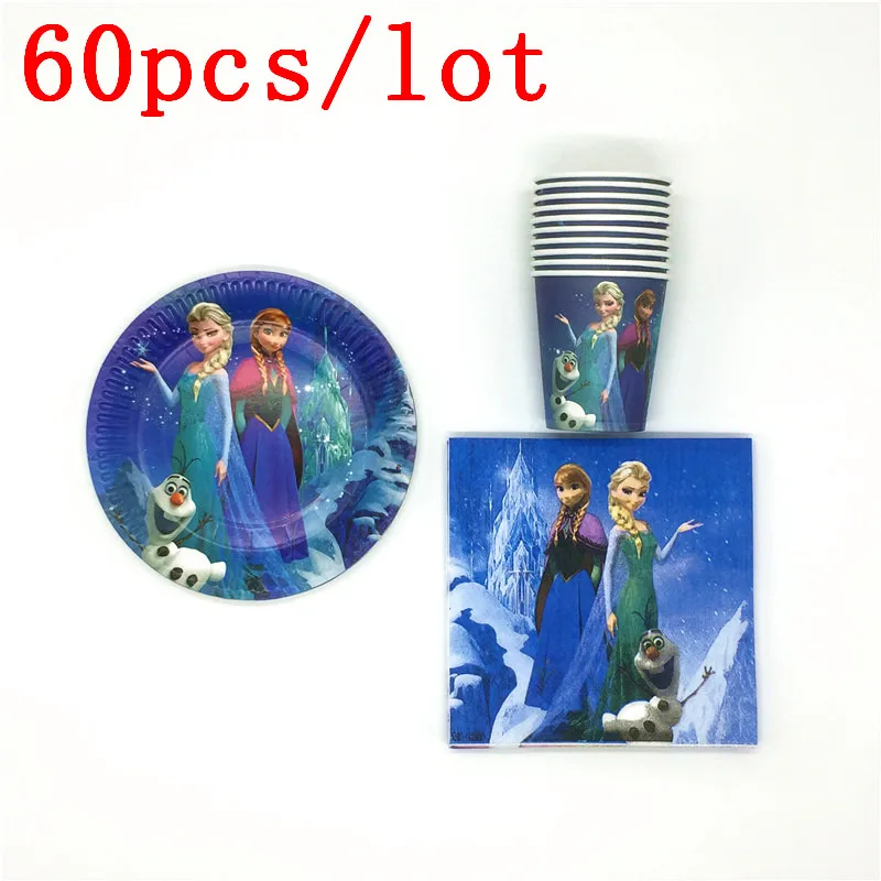 

60Pcs/lot Disney Frozen Theme Princess Elsa Anna Paper Cup Plate Napkin Girl Birthday Party Baby Shower Decoration Set Supply