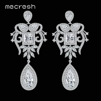 

Mecresh Lovely Chandelier Bridal Drop Earrings for Women Luxury AAA+ CZ Teardrop Wedding Dress Accessories Earrings 2018 EH1063