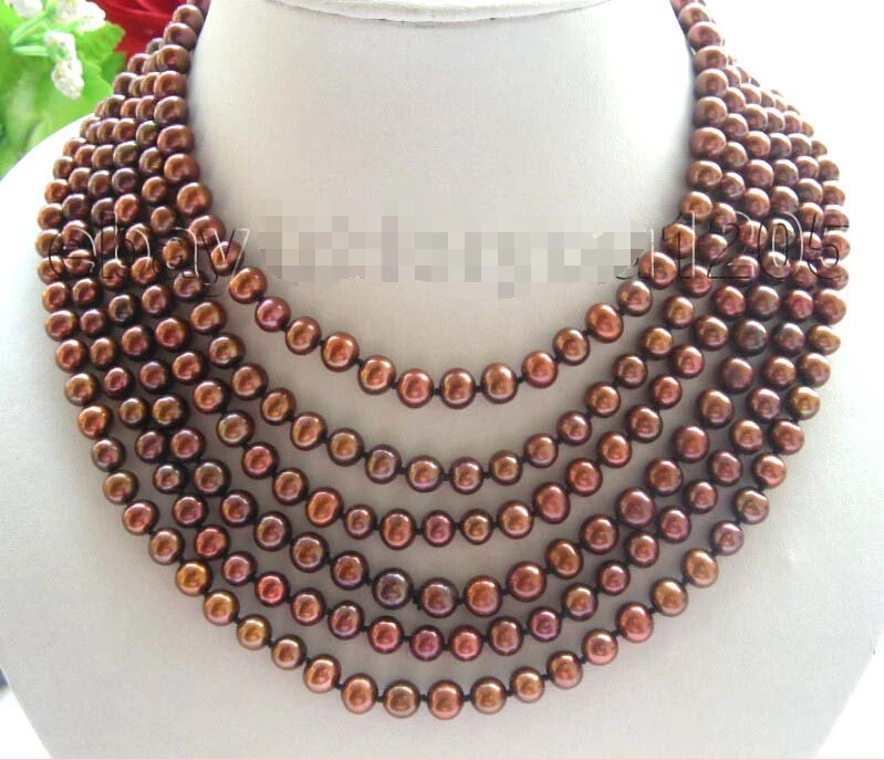 

FREE shipping>>>>100" Natural 7mm Round Chocolate Pearl Necklace! 6.07 6.8