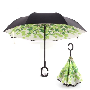 

2 layers Windproof Umbrella Reverse Folding Double Layer Inverted Umbrella Self Stand Rain Protection C-Hook Hands For Car