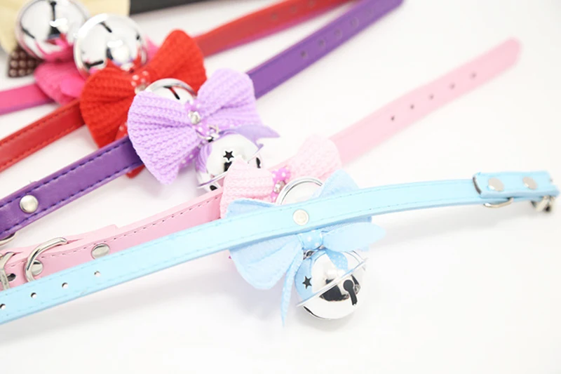 prativerdi Cute Pet Adjustable Dog Collars with Bowknot and Bells Necklace PU Collar For Christmas Dogs Cat pet shop Accessories1