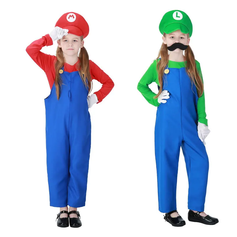 

Umorden Halloween Purim Party Costumes Girl Boy Game Super Mario Luigi Costume Jumpsuit for Children Kids Fancy Cosplay