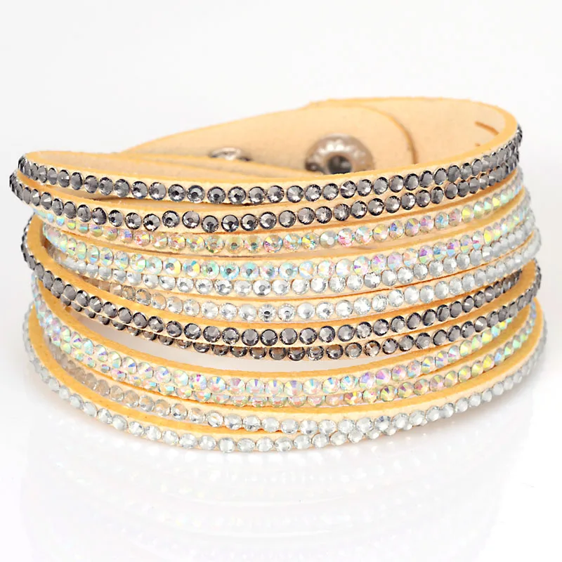 Многослойный кожаный браслет с двойной обмоткой кристаллами|leather bangle|bangles for