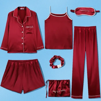 

2020 Spring Pijama Sets Home Suits 7 Pieces Pajamas Set pizama damska Women for Sleepwear Pyjamas Women Sleepwear Suit