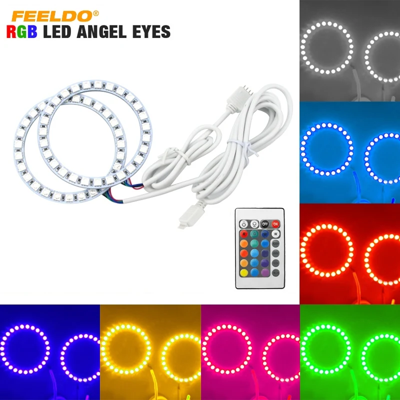 FEELDO 2X80 мм Автомобильный RGB многоцветный светодиодный ангельские глазки Halo Ring Lighting Kit беспроводной пульт дистанционного управления для Cheverolet Lacetti Hatchback