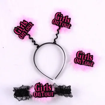 

Sweet girl wedding party set bride to be birthday women hair accessories pink purple feather headband garter 50% if buy 5sets