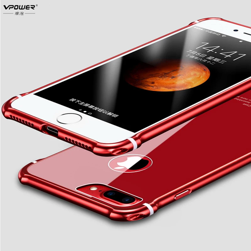 Роскошный Vpower для iPhone 8 Plus алюминиевая рамка + чехол из закаленного стекла