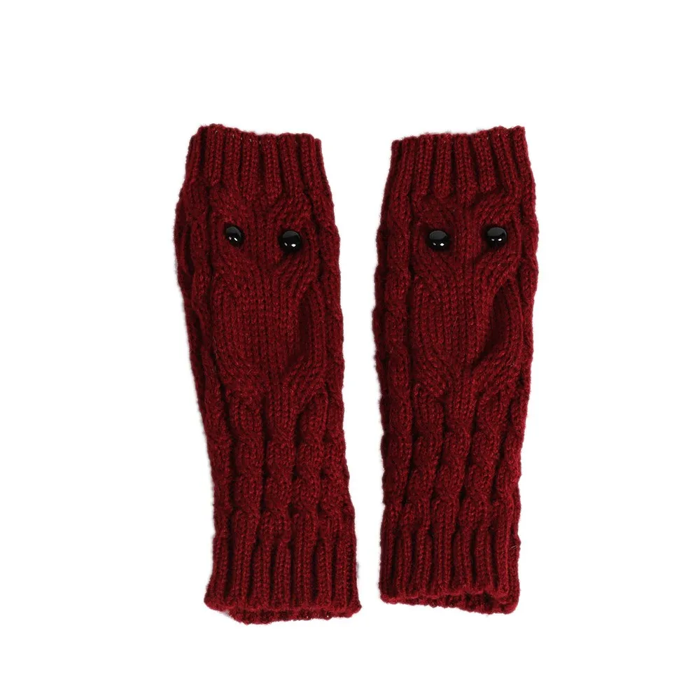 Unisex Winter Gloves Solid Owl Knitted Long Fingerless Gloves Soft Button Warm Gloves Mittens guantes invierno luvas de inverno - Цвет: Red