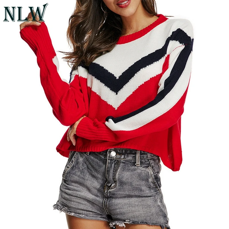 

NLW Casual OL Kintted Sweater Women Harajuku Oversized Striped Pullover 2018 Autumn Long Sleeve Streetwear Sueter Mujer