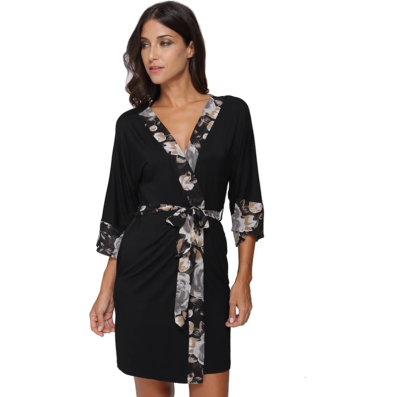 Женское кимоно из модала с цветочной отделкой 2018 сексуальное нижнее белье ночная
