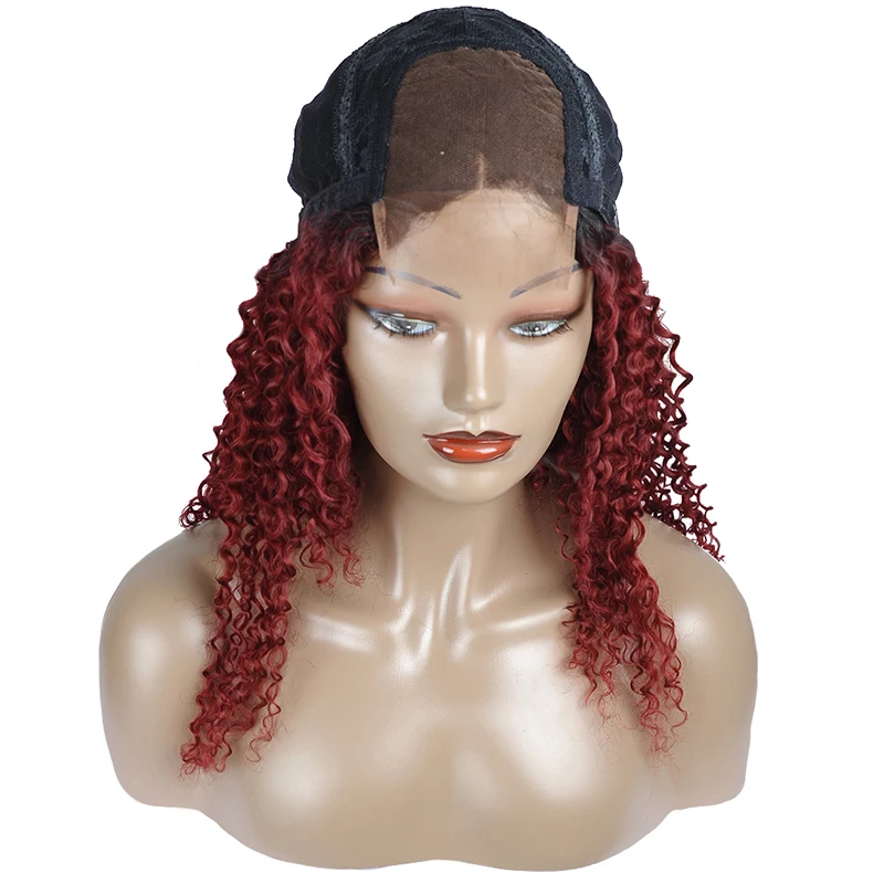 T1B 99J Красные кружевные человеческие волосы парики предварительно выщипанные 4*4 афро кудрявые закрытие парик Омбре Бургундия перуанские Remy человеческие волосы парики шнурка