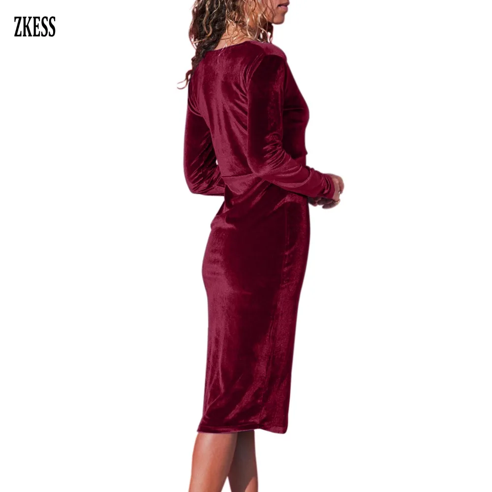 Burgundy-V-Neck-Sleek-Velvet-Midi-Dress-LC610556-3-2