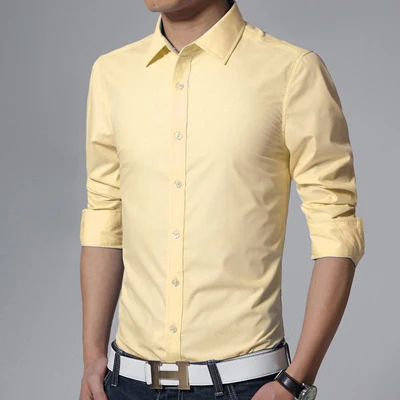 Мужская одежда Рубашки для мальчиков Slim Fit сплошной 17 Цвет бренд 3XL мода с длинным рукавом Camisas социальной masculinas Повседневное Camisas Hombre - Цвет: Goose yellow