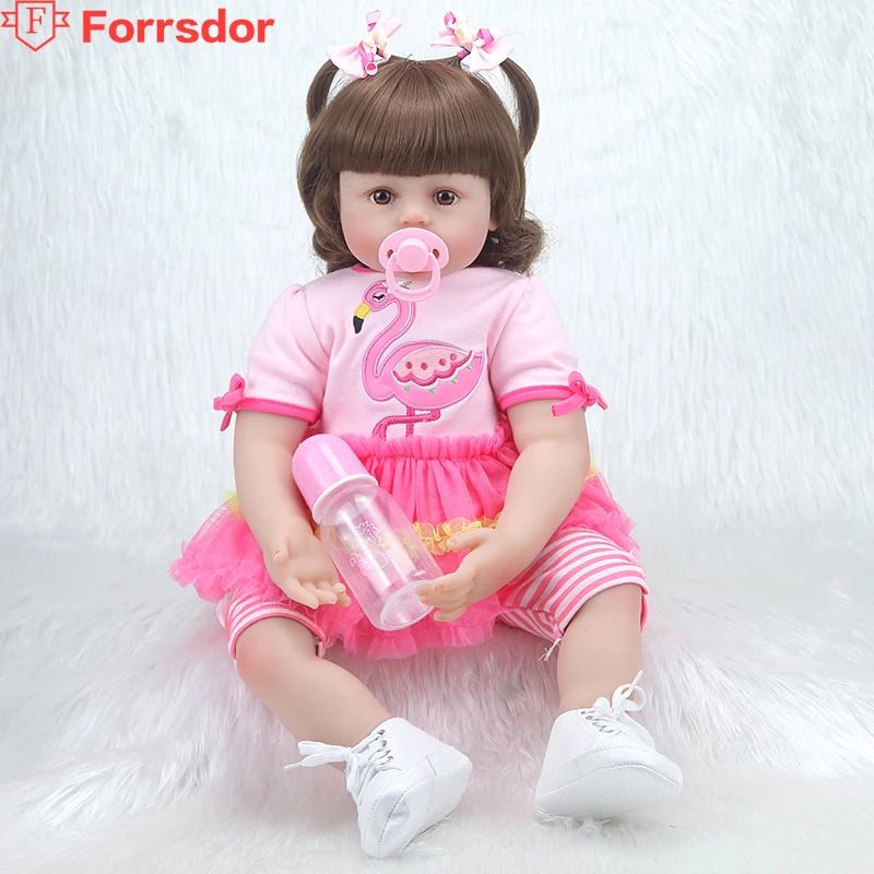 

forrsdor 58cm Lifelike soft silicone dolls in dressesbebe reborn corpo de silicone inteiro realista birthday and christmas gifts