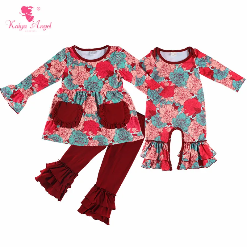 

Kaiya Angel Baby Girls Autumn Romper Colorful Peony Printed Newborn Ruffle Clothes Toddler Winter Jumpsuit Factory Wholesale