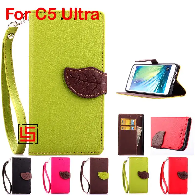 

Deluxe Fashion Leaf Clasp PU Leather Flip Filp Wallet Stand Walet Phone Case kryty capa Cover For Sony Xperia C5 Ultra E 5533
